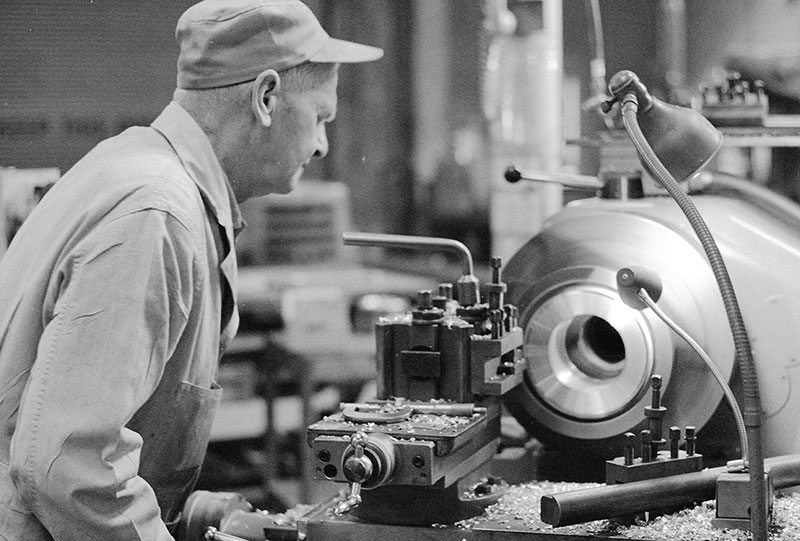 babbitt bearing work in factory B/W image