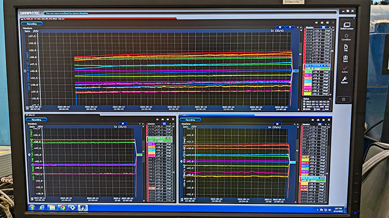 Screen of bearing temperature and vibration data by Pioneer 